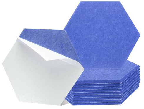 QUARKZMAN 12 Stück Hexagon Akustikplatten 30x26x0 9cm Gute (Himmelblau) | Selbstklebend Dichte Schalldämmung Akustikpaneele Wandpaneele Büro Tonstudio Wand Decken