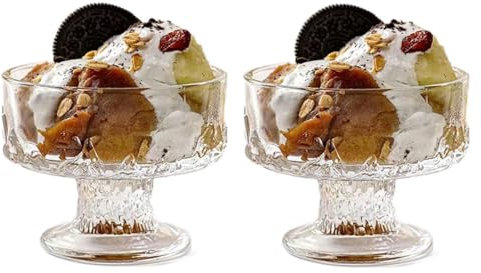pobowlgarls Glass Ice Cream Bowl Set, Unbreakable Polycarbonate Sundae Desert/Ice Cream Sundae Dessert Cups Glass. Capacity 200ml (2)