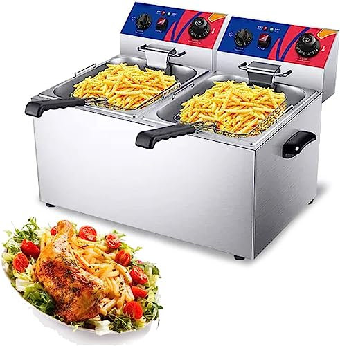 Freidora eléctrica con virutas de Grasa para freír con un Solo Tanque Doble, freidora Comercial de Acero Inoxidable, Aceite para encimera, fácil de Limpiar, Carcasa para Patatas Fritas, enci