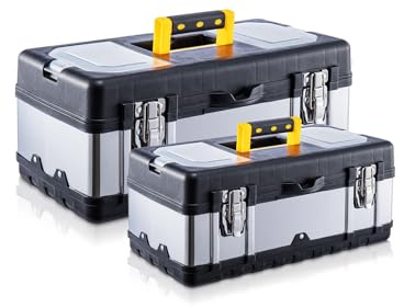 Trintion Werkzeugbox 14 Zol+19 Zol Werkzeugkasten Werkzeugkoffer mit Metallschließen stabiler Organizer aus Metall für Werkzeuge, Koffer mit abnehmbarem Tragegriff (14 Zol + 19 Zol)