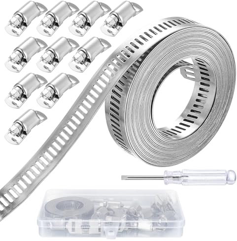 Jubilee Clips Hose Clamp Kit - 3.5m/11.5ft Adjustable Worm Gear & Screw Clamps, Metal Pipe Straps, 10 Fasteners