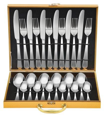 Lot de 24 couverts en acier inoxydable avec couteau, fourchette, cuillère, couverts de table, cuillères à soupe, convient pour une utilisation quotidienne dans les ménages, les restaurants, etc