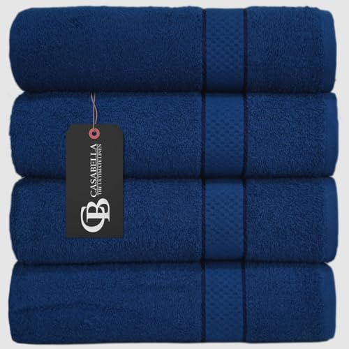 Casabella Pack of 2 Large Jumbo Bath Sheets 100% Egyptian Combed Cotton Big Beautiful Towels_Blue_2pcs.