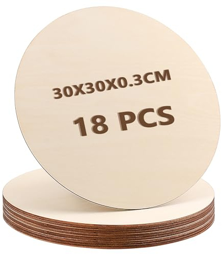MAKTSAM 18 PCS 12 Inch Round Wooden Circles, 30cm Unfinished Wooden Discs, Blank Round Wood Boards for Painting Carving DIY Project
