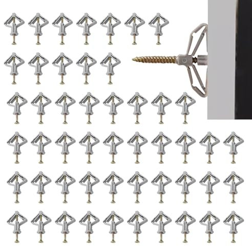 50 Stück Hohlraumdübel Butterfly, Gipskartondübel Set mit Schrauben, Gipskartondübel Dübel für Rigipswände, Rigipsdübel Für Gipskarton und Gipsfaserplatten