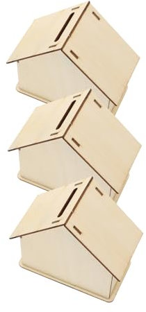 UPKOCH 3stücke Teiliges Holz-Haus Sparset Zum Bemalen Kinderspardose DIY Multifunktionale Geldbox Hochwertiges Holz Glatte Oberfläche Fördert Kreativität Und Handfertigkeit