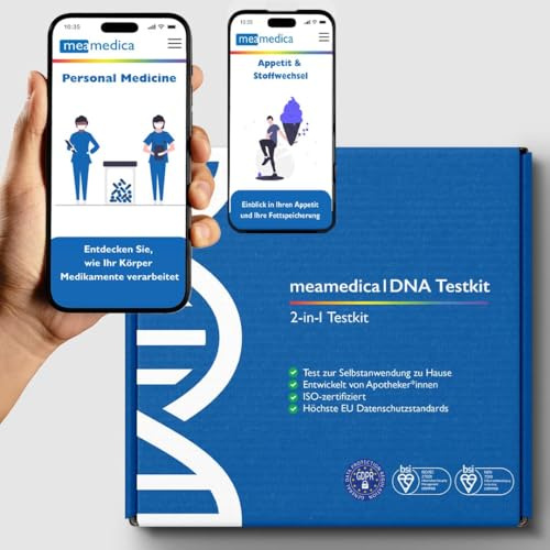 Meamedica Persönlicher Arzneimittel-DNA-Test Selbsttest für Medikamente, Nebenwirkungen, Gesundheit und Depressionen mit ergänzende Analyse zu Appetit und Stoffwechsel
