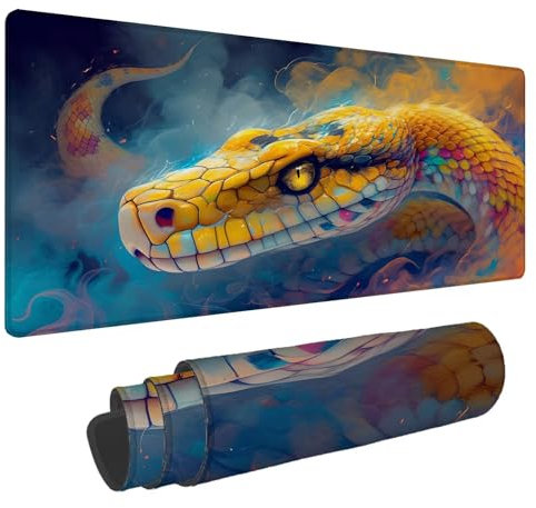 Tapis de Souris Jaune Tapis de Souris XXL Serpent 1500x800x4mm Tapis Souris Gamer, sous Main Bureau Ordinateur Portable, Mouse Pad Bords Cousus Caoutchouc Antidérapante, pour Souris et Clavier A-7