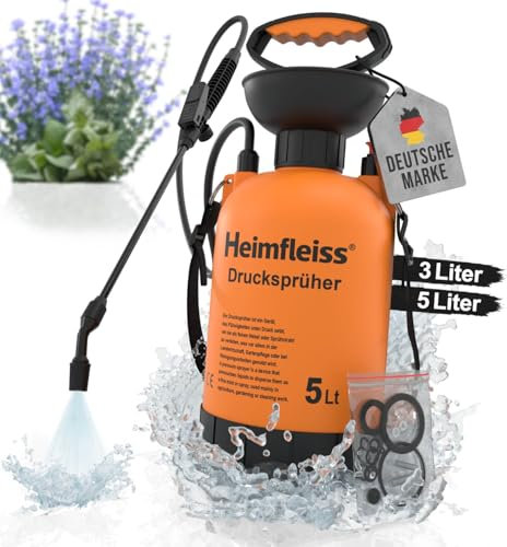 Heimfleiss® Drucksprüher säurebeständig 5 Liter | Unkrautspritze 5L | Giftspritze Garten & Auto | Gartenspritze Drucksprühgerät 3L | Pump Spritzflasche Pumpsprühflasche für mittlere Gärten