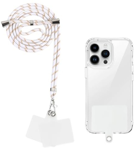 Yoedge Cordon Telephone Portable, Tour de Cou Telephone Universelle avec 2 Patchs, Réglable Collier Lanière Téléphone en Bandoulière en Nylon Adaptée à la Plupart des Smartphones,Or Blanc