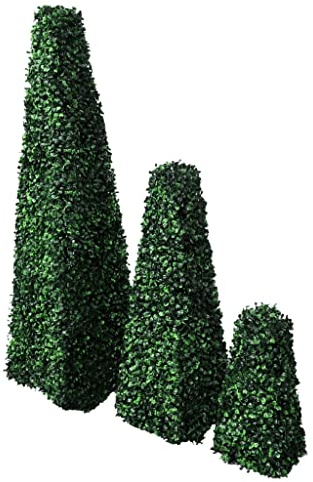 WKIEQACO Home & Garden,Furniture-Set mit 3 künstlichen Buchsbaum-Pyramiden Formschnitt