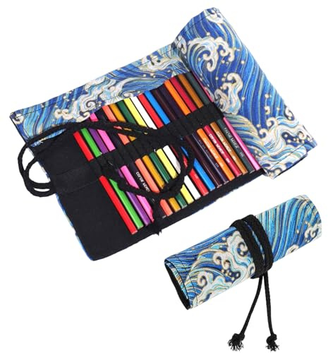 48 Löcher Canvas Pencil Bag, Bleistifthalter für Künstler, Bleistift Wrap Kasten, 48 Löcher Verpackungshalter Bleistift Wrap Kasten Bleistifthalter für Künstler, Schule, Tier (ohne Bleistifte)