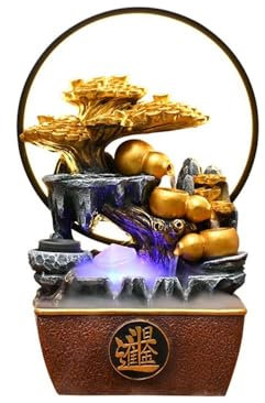 Fontana da interni Feng Shui Fontana da tavolo for il relax con decorazione a forma di ruota d'acqua fluente Home Fontana