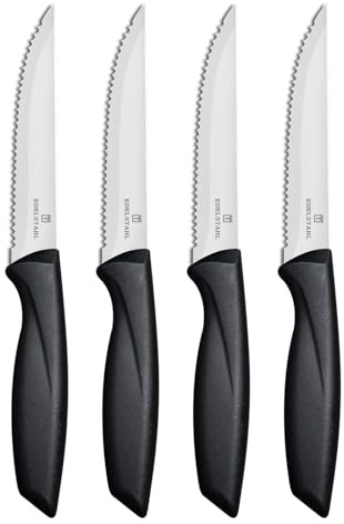 targzier Steakmesser 4-teiliges aus Edelstahl, Scharfes Steakmesserset mit Wellenschliff, Hochwertiges Steakbesteck Messerset,Scharfes Steak Messer Set, Küchen-Steakbesteck