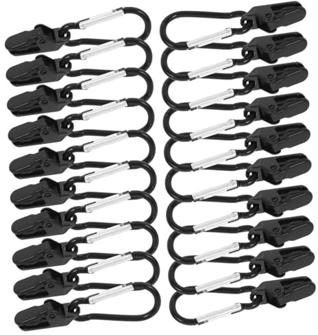 TOPBATHY 12 Pcs Windproof Tent Clips Secure Clamp Tarpaulin Tarp Clips for Outdoor Camping Canopy Awnings Boat Covers with Stable Teeth and Carabiner for Glamping and Hiking Accessories