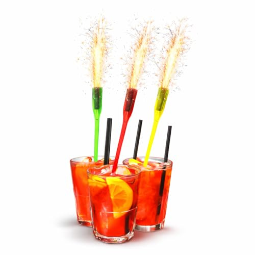 12 Agitatori pirotecnici riutilizzabili - Categoria F1 - con 24 Fontane scintillanti 60 s - 6 blu + 6 giallo limone - 20 cm - cocktail, champagne, feste ed eventi