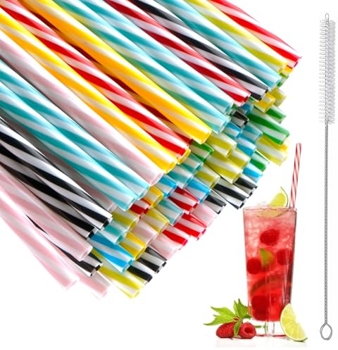 VIBINHO 80 Stück Wiederverwendbare Strohhalme, 23cm Wiederverwendbare Verdickte Strohhalme mit Strohhalmbürste, Wiederverwendbare Straws für Smoothies, Saft, Cocktail, Heißgetränk