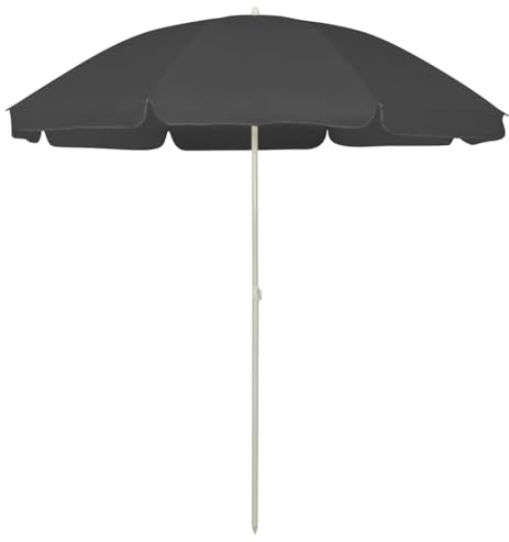 Kaloriko Parasol de Plage Anthracite en Polyester 240 cm diamètre, inclinable avec Armature résistante, Protection Solaire UV, idéal terrasse Jardin Balcon Piscine extérieur Patio