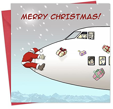 Twizler Weihnachtskarte mit Weihnachtsmann, Flugzeug und Geschenken, lustige Weihnachtskarte, für Männer und Frauen geeignet