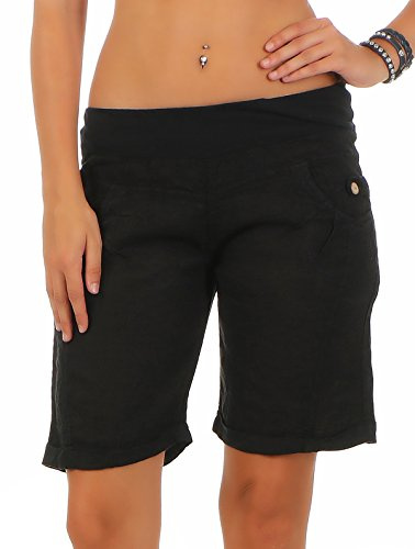 Malito Pantaloncini da Tessuto di Lino Pantaloni Hotpants 3001 Donna (XXL, Nero)