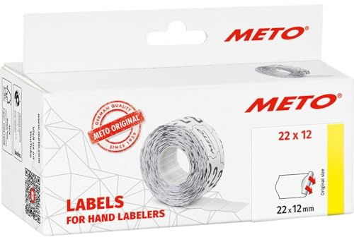 Original Meto Preisauszeichner Etiketten (22x12 mm, 1-Zeilig, 6.000 Stück, weiß, wiederablösbar, Preisetiketten für Meto, Contact, Sato, Avery, Tovel, Samark etc.)