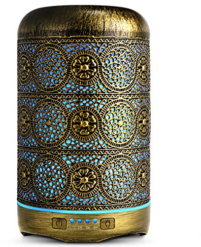 SALKING Aroma Diffuser, 260ml Metall Aromatherapie Diffusor für ätherische Öle, Raumbefeuchter Elektrisch Duftlampe, 7 Farbe Licht Vintage Diffusor für Zuhause Büro Oder Yoga MEHRWEG