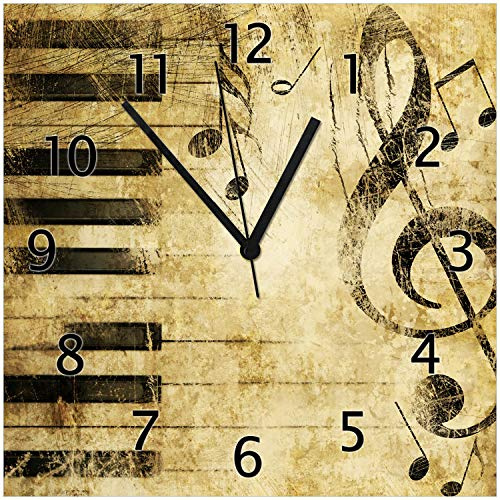 Wallario Design-Wanduhr Musik als Leidenschaft Notenschlüssel in braun aus Glas, Motiv-Uhr Größe 30 x 30 cm, Schwarze Zeiger