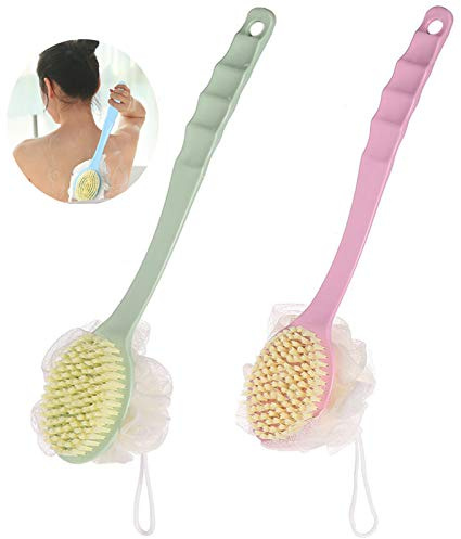 Limeow 2 Stücke Duschschwamm mit Stiel Badeschwamm Mesh Duschschwamm adeschwamm Zurück Scrubber Mesh Badebürste mit Langem Griff für Dusche Badeschwamm für Entspannende Muskeln Männer Frauen