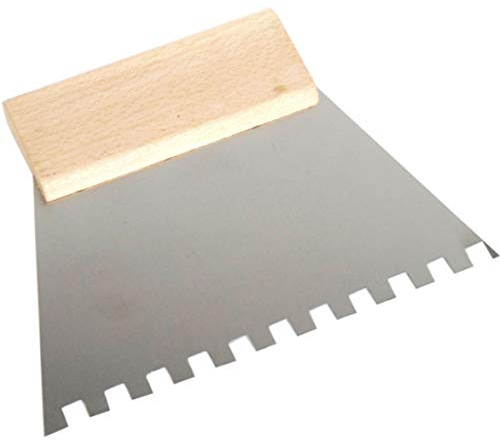 Toolty Steel Trowel, 250mm, 6x6mm Notch - Wooden Handle - for Adhesives, Mortars and Tiles - DIY - TLTY-0935