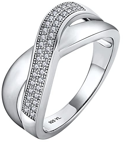 YL Unendlichkeit Kreuz X Ring 925 Sterling Silber mit 5A Zirkonia für Damen(Größe 56）