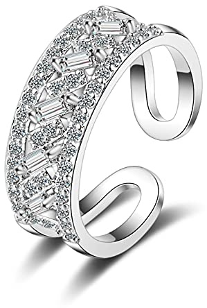 HCMA Anelli in Argento Sterling 925 con zirconi Geometrici a Doppio Strato per FEDI Nuziali Regolabili da Donna