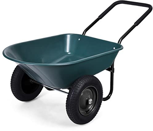 GOPLUS - Carretilla de Jardín Con 2 Ruedas, 75L, Carga 100 kg, Carro Con Asa, Marco de Hierro, 140 x 65 x 65 cm, Color Verde