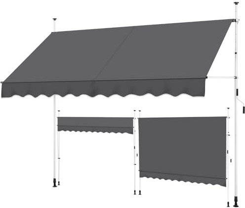 Yaheetech Store de Balcon avec manivelle - 300 cm de Large - Protection Solaire sans perçage - Réglable en Hauteur - avec Armature imperméable - Gris foncé