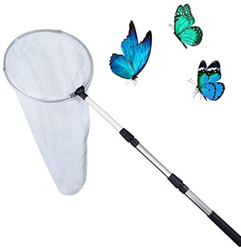 Filet de pêche télescopique pour insectes et papillons avec anneau de 27,9 cm, poignée extensible jusqu'à 91,4 cm
