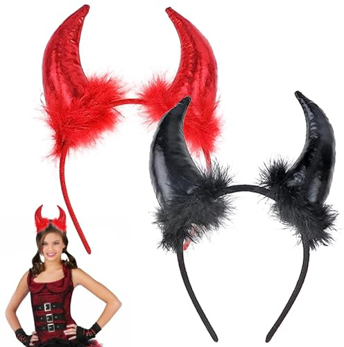 Halloween Teufelshörner Stirnband, 2 Stück Teufelshörner Teufels Ohren Haarreif, Teufel Ohren Haarband Haarreifen für Damen Herren & Kinder zu Helloween, Fasching, Karneval und Kostüm Party