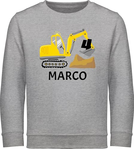 Geschenk mit Namen personalisiert by Shirtracer - Sweater Kinder Sweatshirt Jungen Mädchen Pullover - 4. Geburtstag - Bagger Name zum Vierten