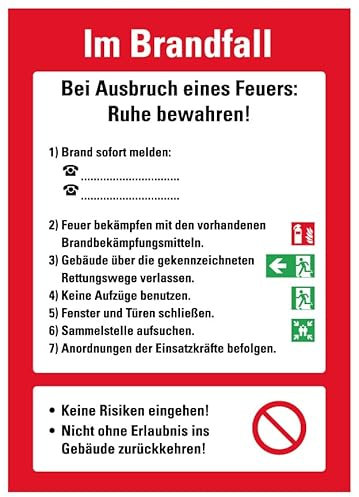 Aufkleber Aushang Betrieb „Notfall & Feuerlöschkennzeichnung“ Brandschutz Folie Symbole ISO 7010 | Größe Wählbar Made in Germany, Größen Name: 21x29,7cm