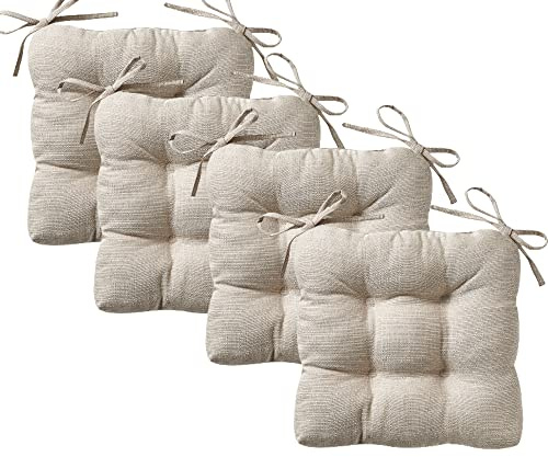 REINO MANSIDI Cojines para Silla, Acolchados 40 x 40cm, Relleno de Fibra Hueca 5cm, Ideal para la Decoración de Cocina y Salón, Comedor y jardín. Fabricados en España (Pack 4, Beige)