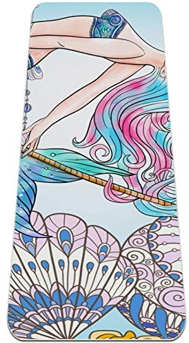 Cartoon-Meerjungfrau im Meer, Sirenen des griechischen Mythos, weiblicher Mensch mit Fischschwanzbild, Yoga-Matte, dicke, rutschfeste Yoga-Matte for Frauen und Mädchen, Trainingsmatte, weiche Pilates-