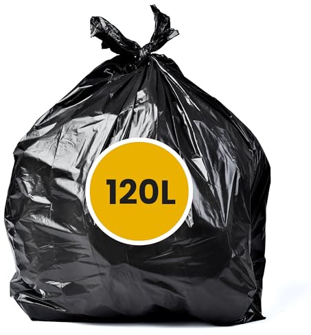 KAPCO Black Bin Bags Heavy Duty 120L – Extra Strong Refuse Sacks 22x35x47” – 50 Large Bin Liners for Kitchen, Garden, Office, Rubbish, Garbage – Thick Plastic Dustbin Bags for Everyday Waste
