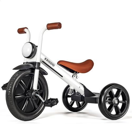 KRIDDO Kids Tricycles Age 2 Years to 5 Years, 12 Inch Puncture Free Rubber Wheel w Front Light, Kids Trike for 2.5 to 5 Year Old, Gift Toddler Tricycles for 2-5 Year Olds, Trikes for Toddlers, White