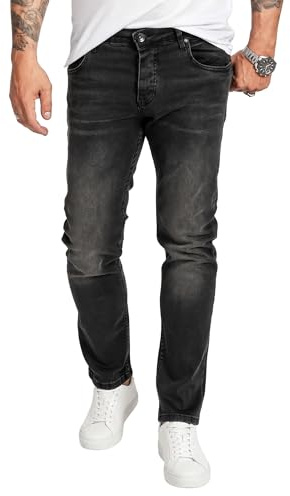Rock Creek herrjeans byxor denim stretch normal passform jeans stonewashed W29-W44, Rc-2409-svart, 34W x 34L