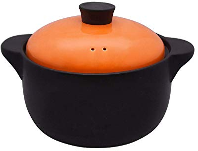 SUNMME Jolie marmite en céramique avec Couvercle à Double poignée, Soupe de soupière en céramique Pure avec feu Ouvert, Casserole Ronde Noire en céramique