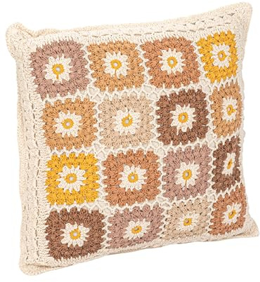 Creative Co-Op Cotton Crocheted Square Pillow with Block Pattern, Multicolor