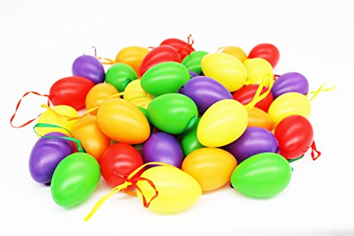 KAMACA 48 Bunte Ostereier zum Aufhängen aus Kunststoff wetterfest 6x4 cm mit Bändern Hängedeko Deko für Garten Balkon Osterstrauß Kunststoffeier Osterdeko Ostern Osterzeit (48 Stück Bunt 6cm)