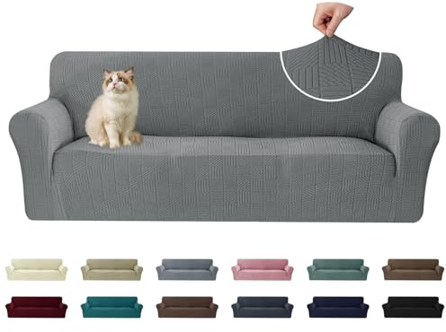 Ystyle Stretch Sofabezug 3 Sitzer, Sofa Überzug Mit Armlehnen, Hellgrau | Elastisch Sofaüberzug, Durable Waschbar Couch bezug, Kratzfester Antirutsch Sofa Cover Für Hunde Katzen Und Haustiere