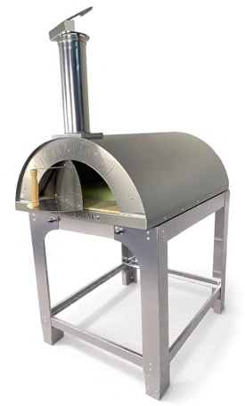 Forno A Legna Da Esterno, Per Pizza, Pane - Alfonso 6 Pizze Full Optional inox con carrello, Camera Di Cottura Diretta In Acciaio Inox E Mattoni Refrattari Alimentari Biscotto 3 cm, Coibentato