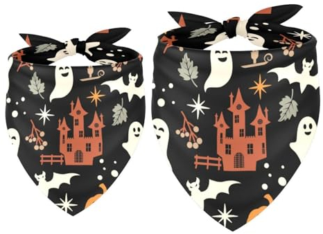 Hundehalstücher für Halloween, Kürbis, Fledermaus, Dreieckstuch für kleine, mittelgroße und große Hunde und Katzen, Haustierhalstuch, Dreieckstuch, Lätzchen, 2 Stück