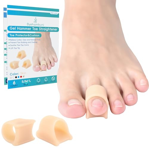 Byehambuni Hammer Toe Straightener, Hammer Toe Corrector for Women and Men, Toe Straighteners for Curled Toe, Toe Cushions, Toe Protectors - Beige, 6 Count - Medium Size