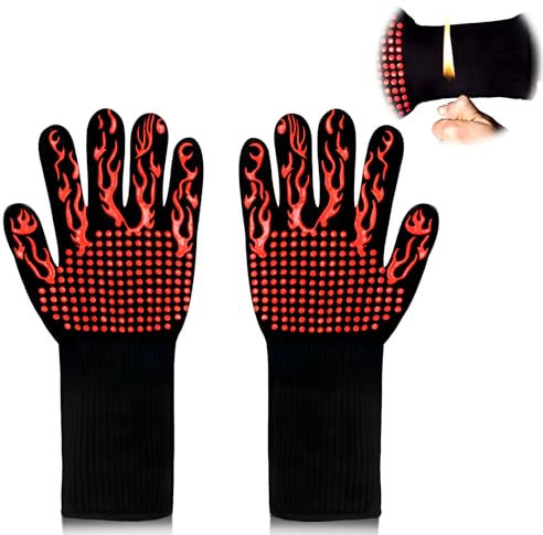 Gants de barbecue résistants à la chaleur de 800 °C - Gants ignifuges pour barbecue en plein air - Gants de cuisine résistants à la chaleur - Essentiels de cuisine (feu rouge)